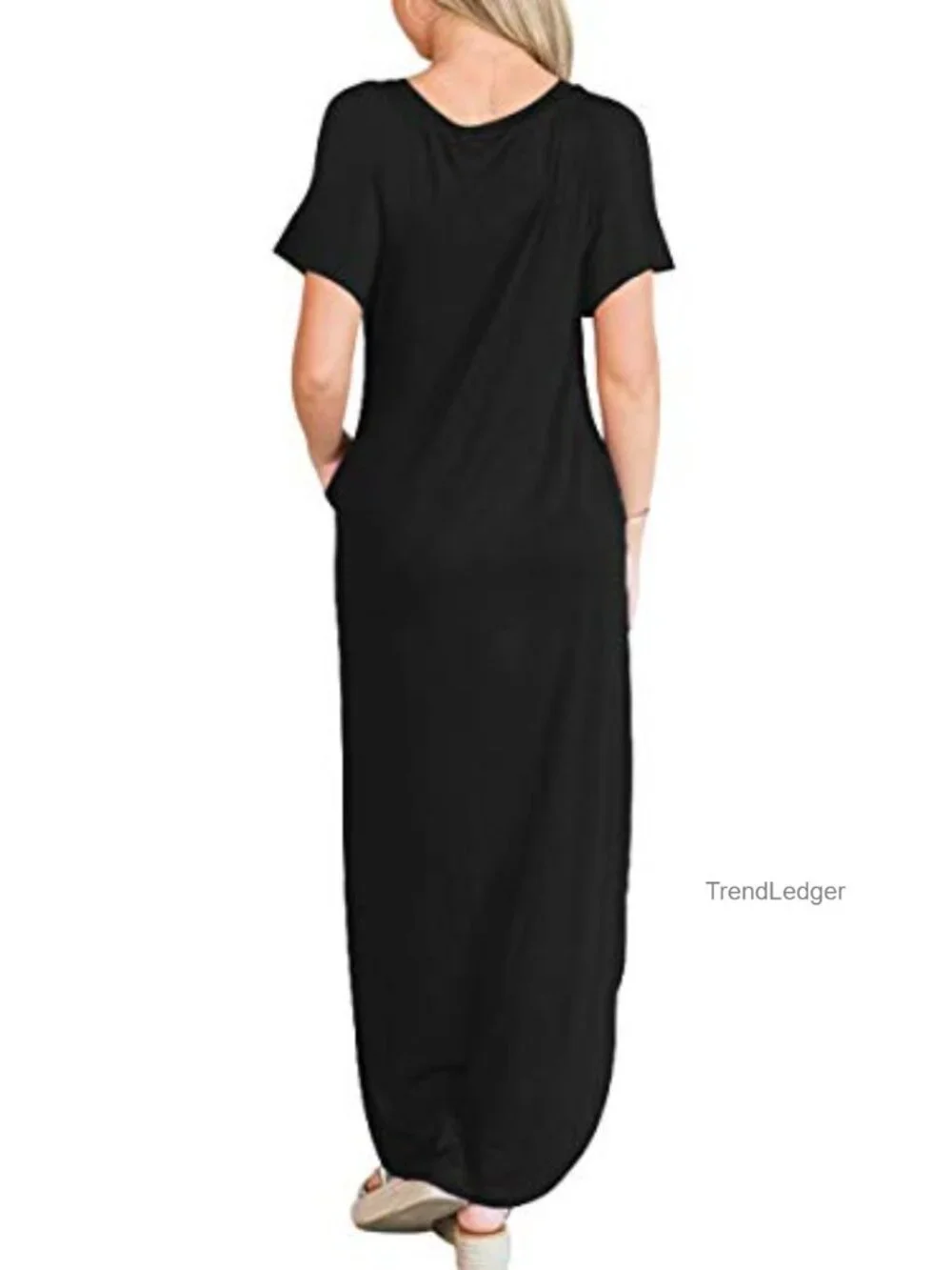 Short Sleeve Maxi Dress Side Slit Pockets Casual Beach Vacation Travel Loose